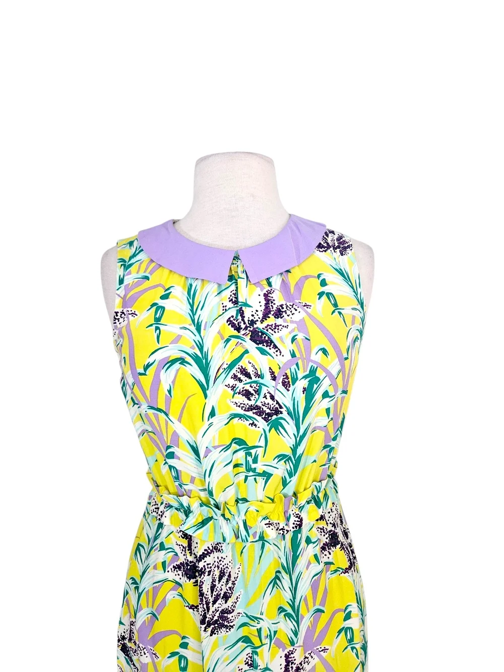 Kate Spade Yellow & Lavender Floral Print Peter Pan Collar Silk Dress